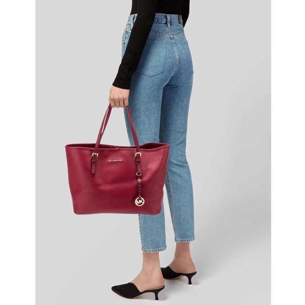 Michael Kors Saffiano Leather Tote Bag in Red